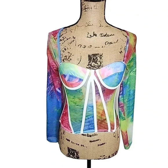 💥 Select $5 Vibes – Don’t Sleep! Akira  Coreset rainbow Sheer shirt. Size small - Picture 2 of 8